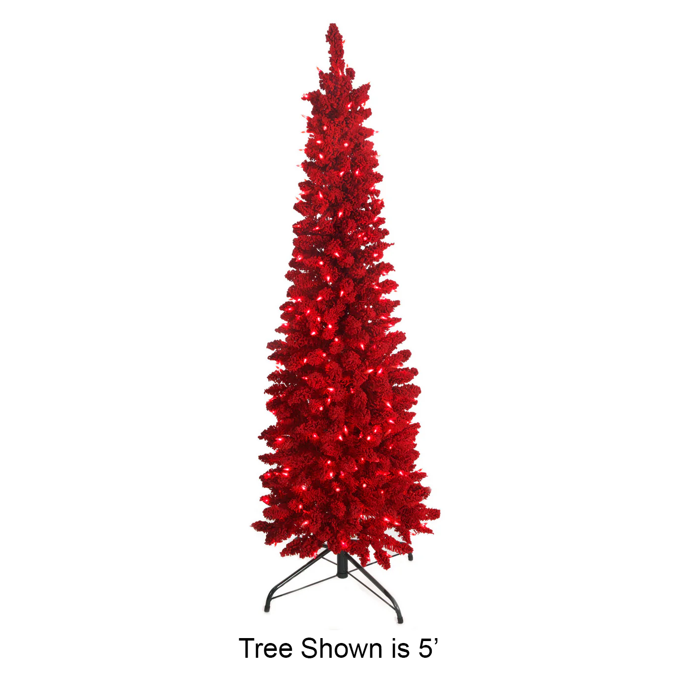 9'Hx34"W Flocked Valentino Pencil Artificial Christmas Tree, LED Pre-Lit (Red) -Red