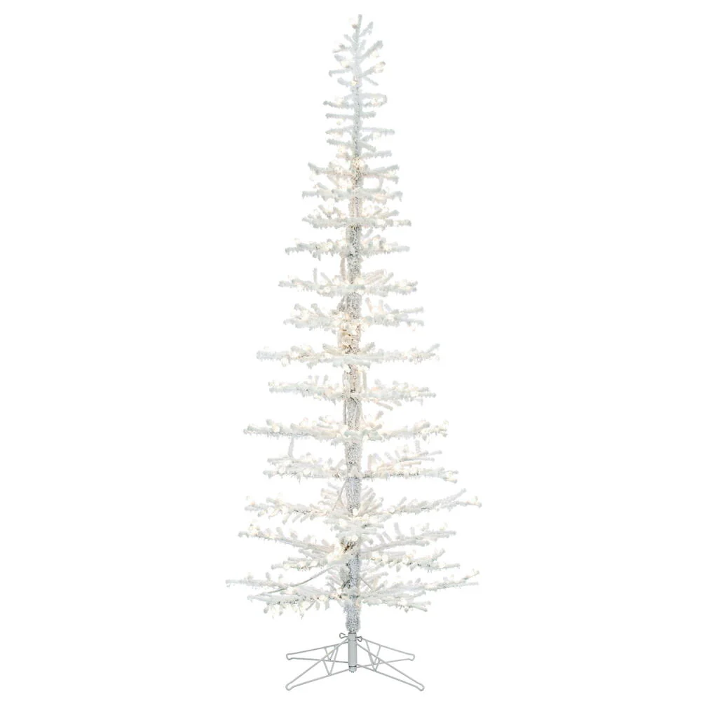 9'Hx37"W Flocked Kuna Pine Artificial Christmas Tree, LED Pre-Lit -White
