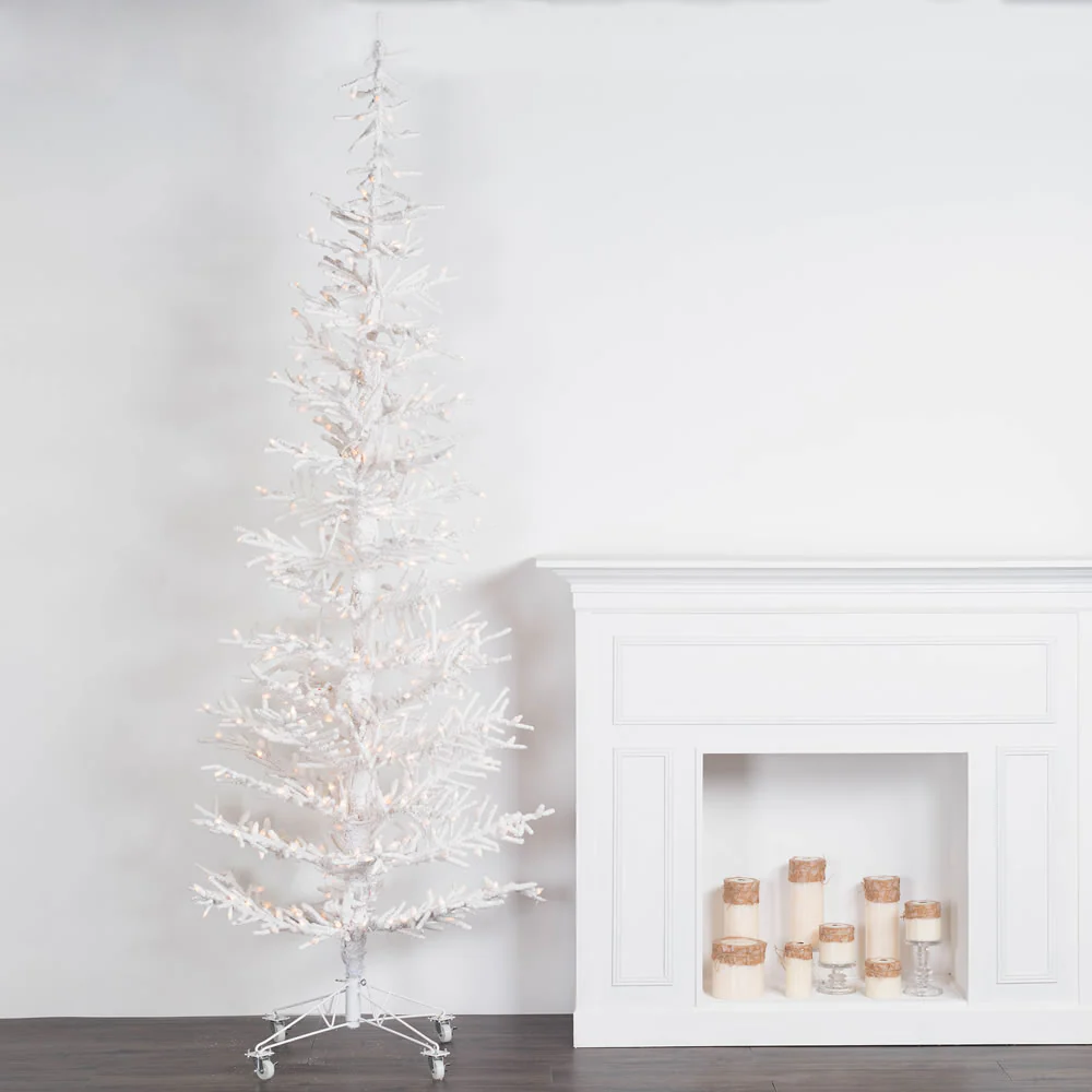 9'Hx37"W Flocked Kuna Pine Artificial Christmas Tree, LED Pre-Lit -White - Image 7