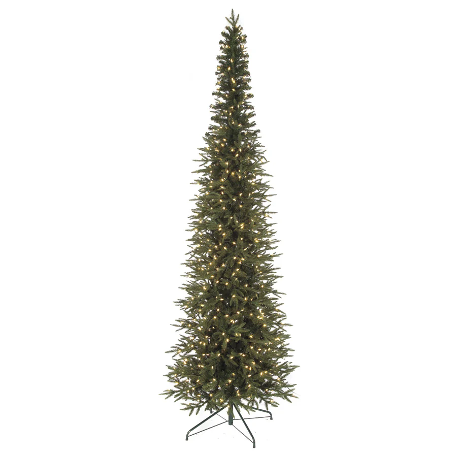 9'Hx38"W PE Nordmann Fir Artificial Christmas Tree, LED Pre-Lit -Green