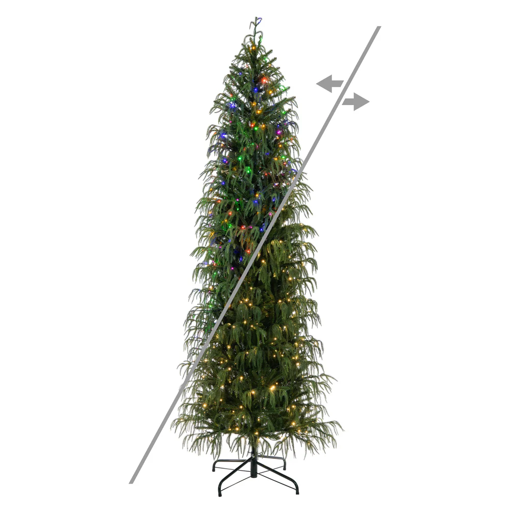 9'Hx41"W PE Norfolk Pine Artificial Christmas Tree, Micro LED Pre-Lit (Multi-Mode) -Green