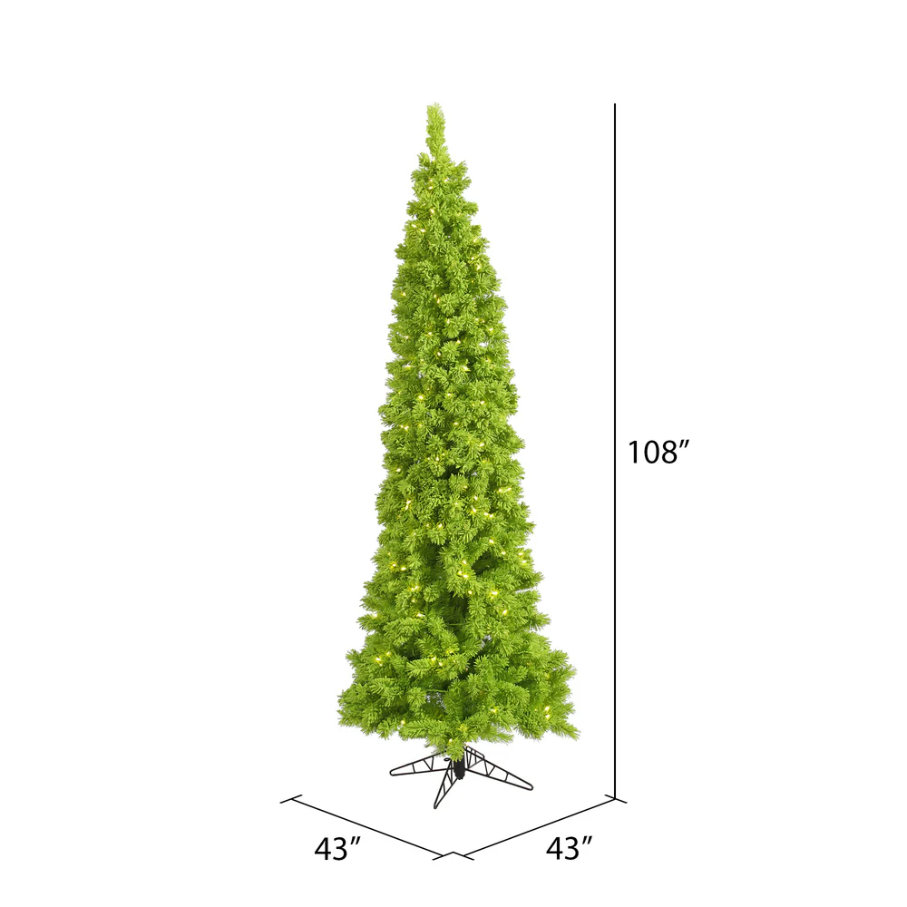 9'Hx43"W Flocked Pencil Fir Artificial Christmas Tree, LED Pre-Lit (Lime) -Lime - Image 2