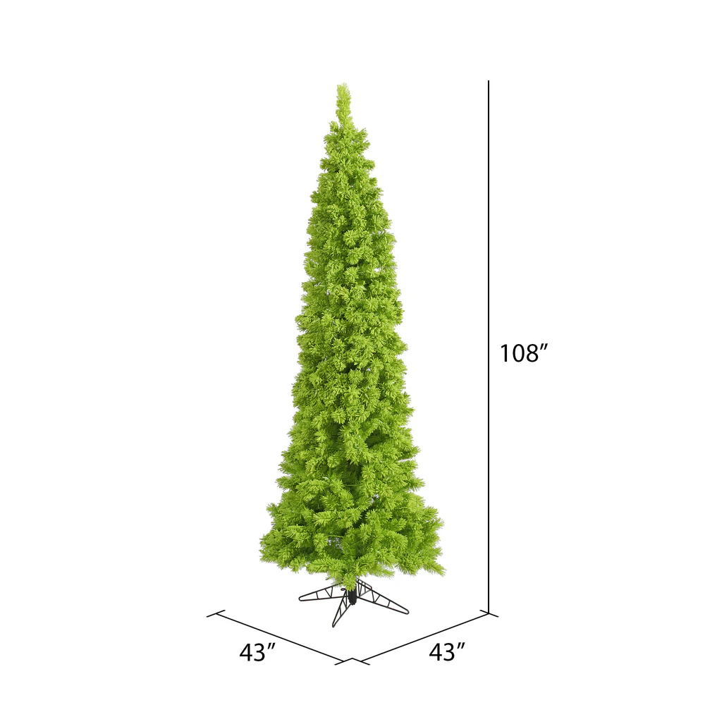 9'Hx43"W Flocked Pencil Fir Artificial Christmas Tree, Unlit -Lime - Image 2