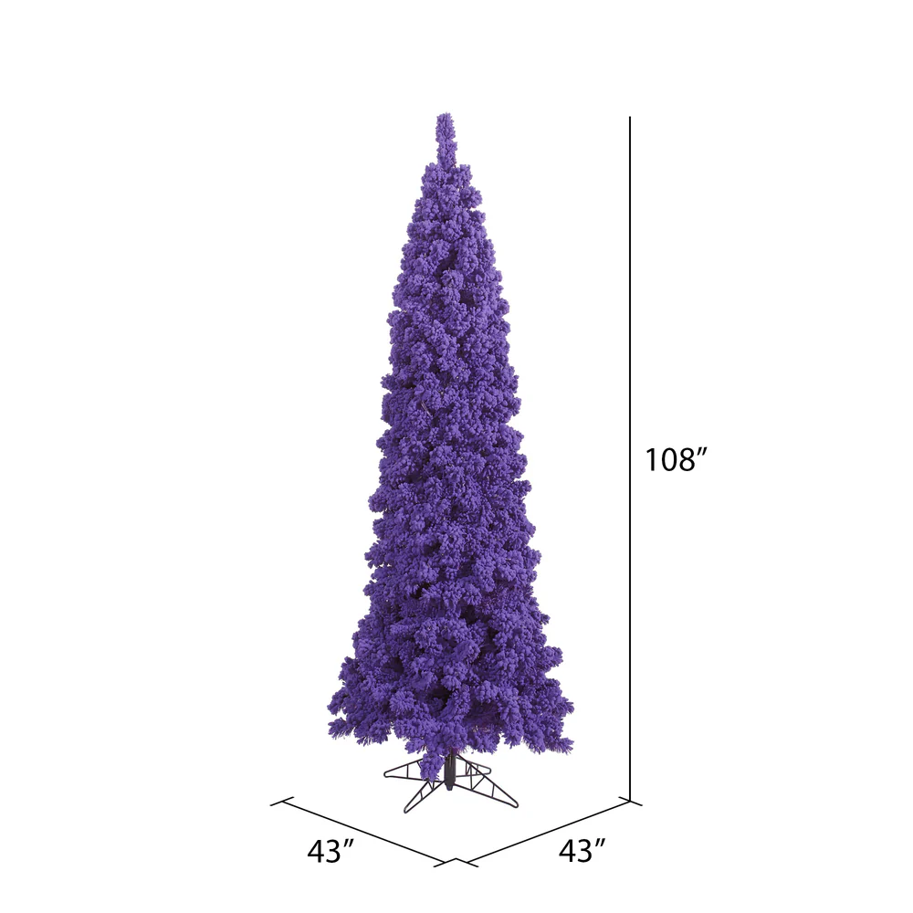 9'Hx43"W Flocked Pencil Fir Artificial Christmas Tree, Unlit -Purple - Image 2