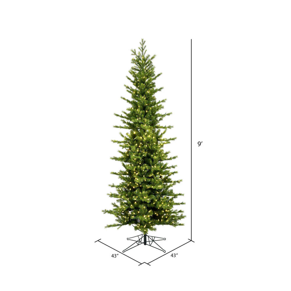 9'Hx43"W PE Pencil Moutauk Pine Artificial Christmas Tree, LED Pre-Lit -Green - Image 3