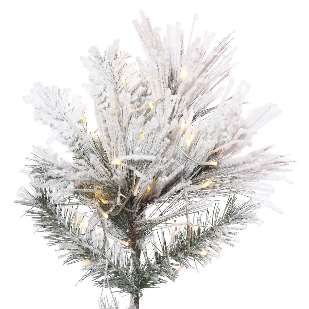 9'Hx44"W Flocked Pencil Atka Pine Artificial Christmas Tree, LED Pre-Lit -White - Image 2