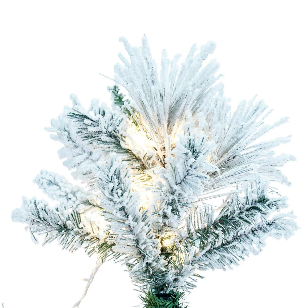 9'Hx44"W Flocked Pencil Atka Pine Artificial Christmas Tree, Micro LED Pre-Lit -White - Image 2