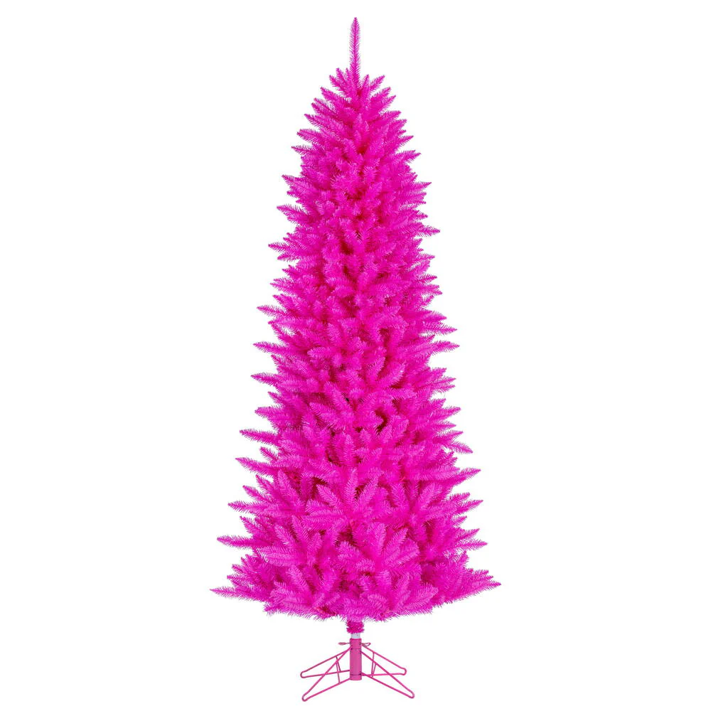 9'Hx46"W Fir Artificial Christmas Tree, Unlit -Hot Pink