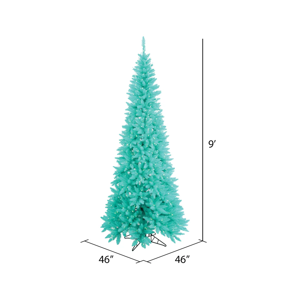 9'Hx46"W Slim Fir Artificial Christmas Tree, LED Pre-Lit (Aqua) -Aqua - Image 2