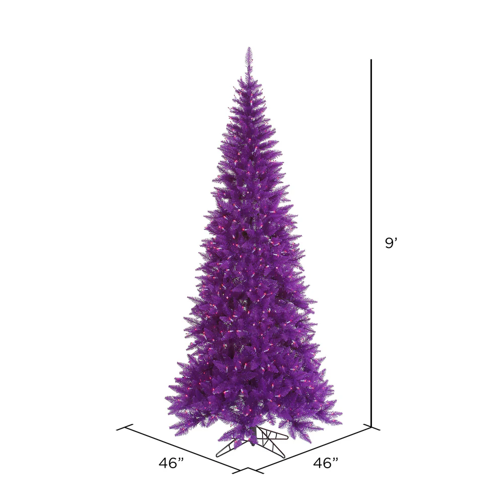 9'Hx46"W Slim Fir Artificial Christmas Tree, LED Pre-Lit (Purple) -Purple - Image 2