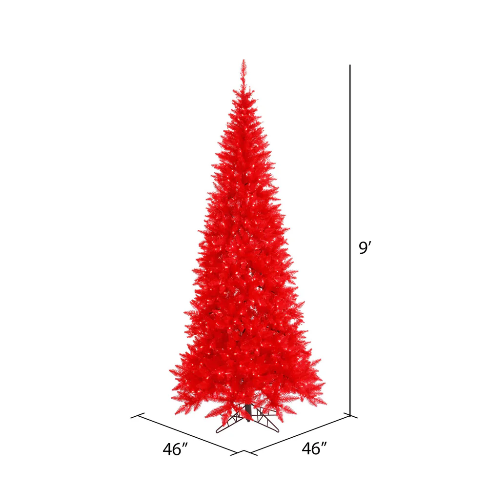 9'Hx46"W Slim Fir Artificial Christmas Tree, LED Pre-Lit (Red) -Red - Image 2