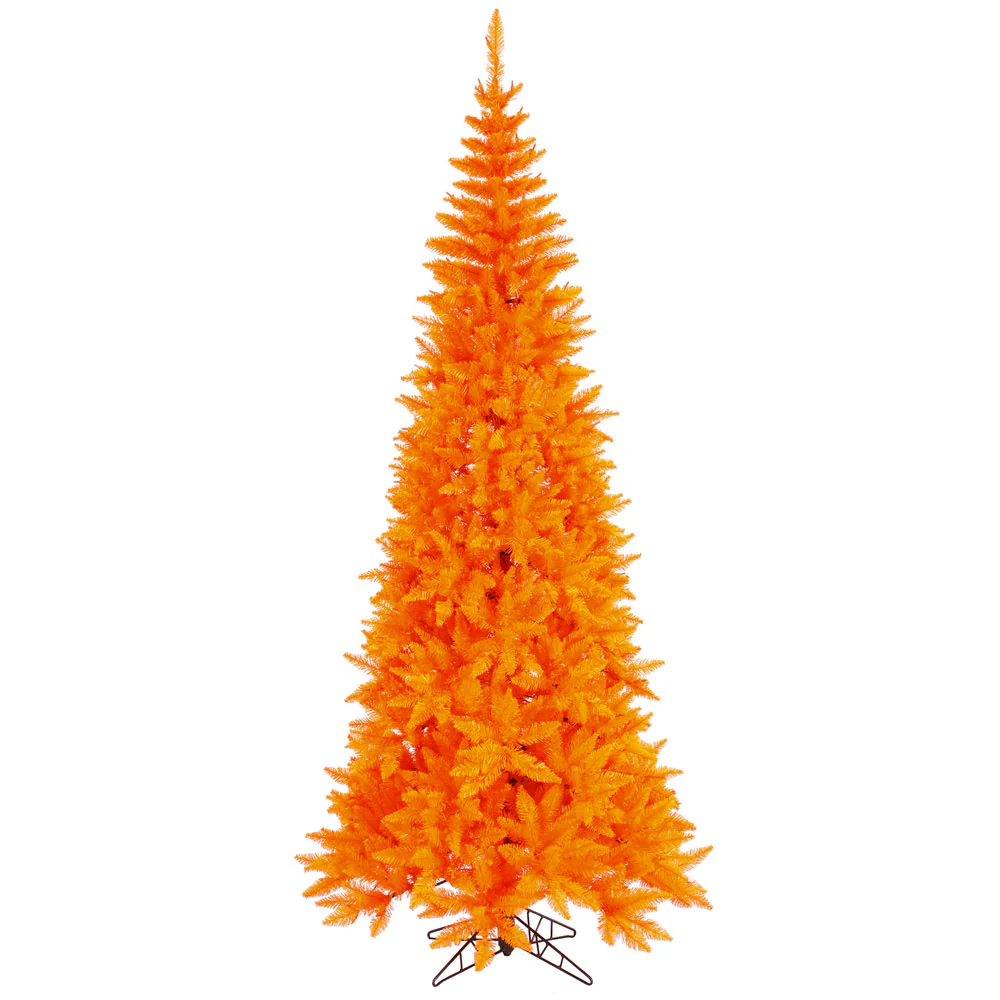9'Hx46"W Slim Fir Artificial Christmas Tree, Unlit -Orange