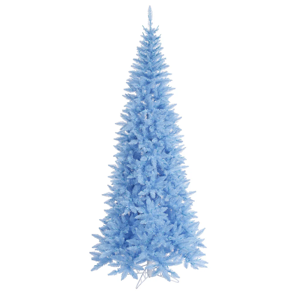 9'Hx46"W Slim Fir Artificial Christmas Tree, Unlit -Sky Blue