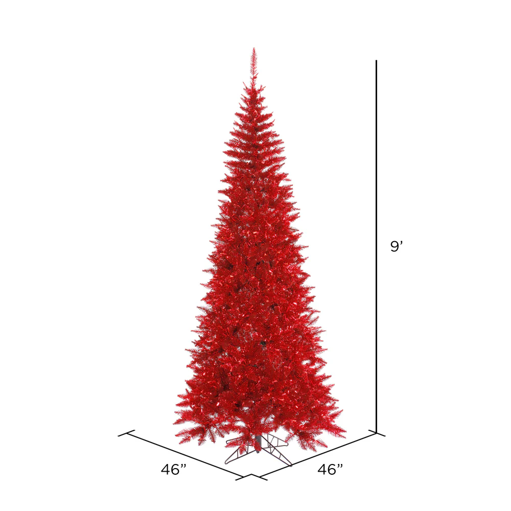 9'Hx46"W Tinsel Slim Fir Artificial Christmas Tree, Unlit -Red - Image 2