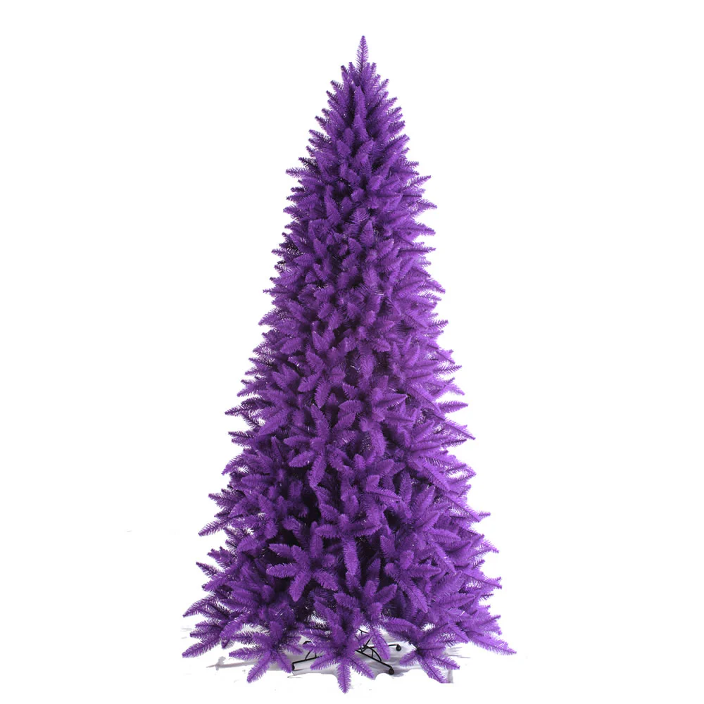 9'Hx48"W Flocked Slim Fir Artificial Christmas Tree, LED Pre-Lit (Purple) -Purple