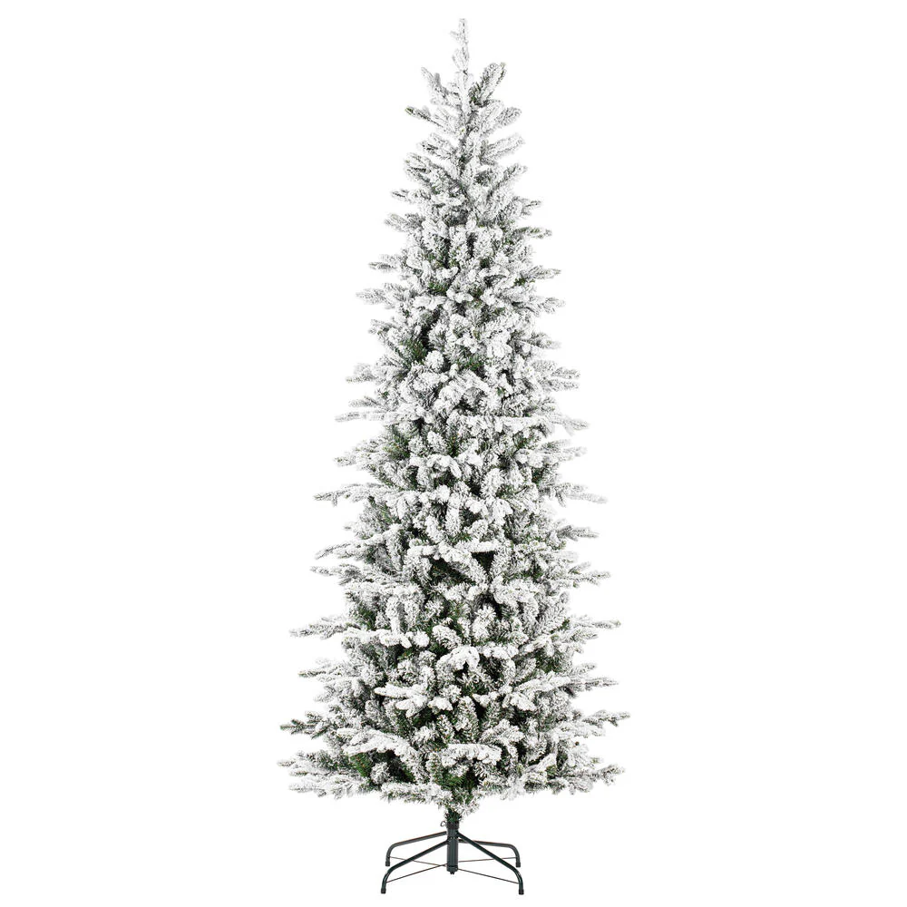 9'Hx48"W PE Frosted Slim Wistler Spruce Artificial Christmas Tree, Unlit -White/Green