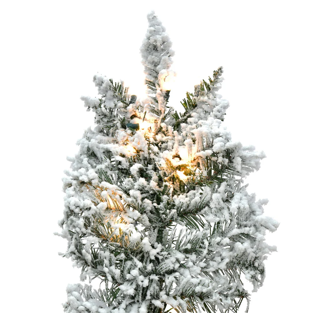 9'Hx49"W Flocked Slim Utica Fir Artificial Christmas Tree, LED Pre-Lit -White/Green - Image 2