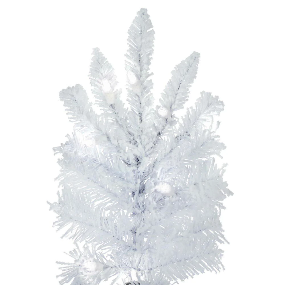 9'Hx49"W Flocked Slim White Spruce Artificial Christmas Tree, LED Pre-Lit -White - Image 5