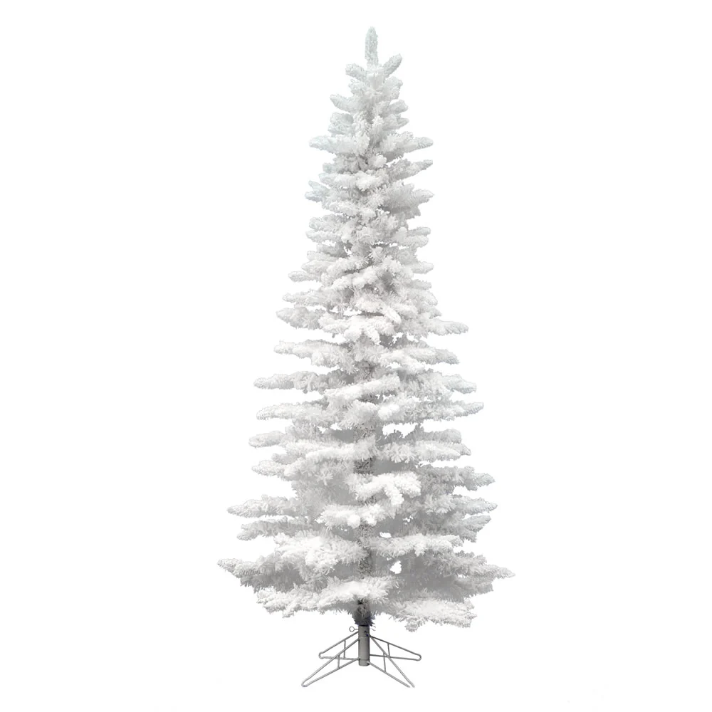 9'Hx49"W Flocked Slim White Spruce Artificial Christmas Tree, Unlit -White