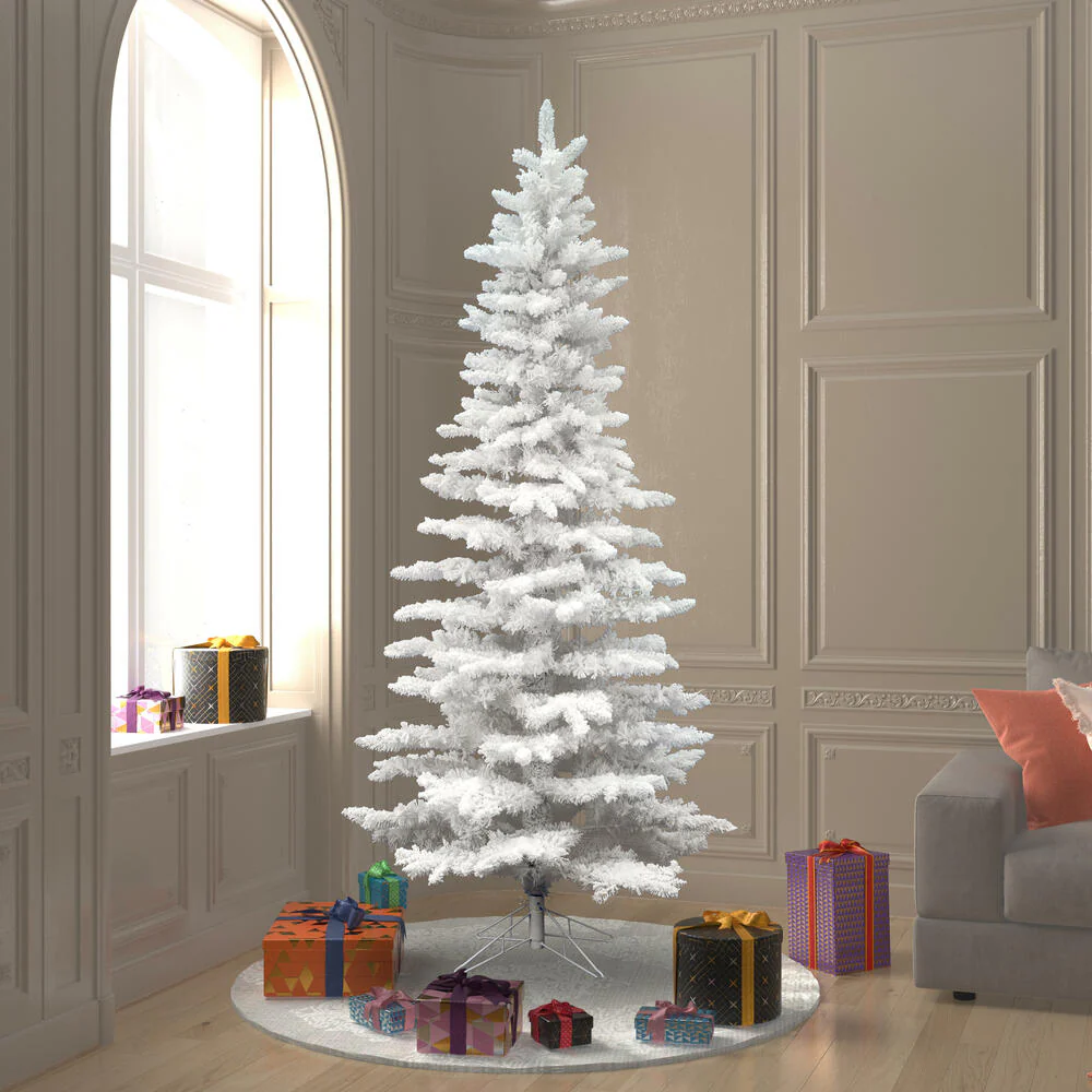 9'Hx49"W Flocked Slim White Spruce Artificial Christmas Tree, Unlit -White - Image 5