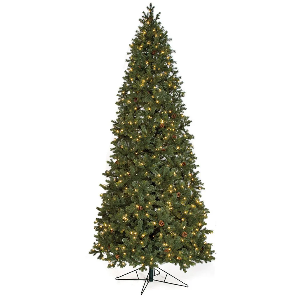 9'Hx49"W PE Mixed Needle Spruce & Pinecone Artificial Christmas Tree, LED Pre-Lit -Green/Brown
