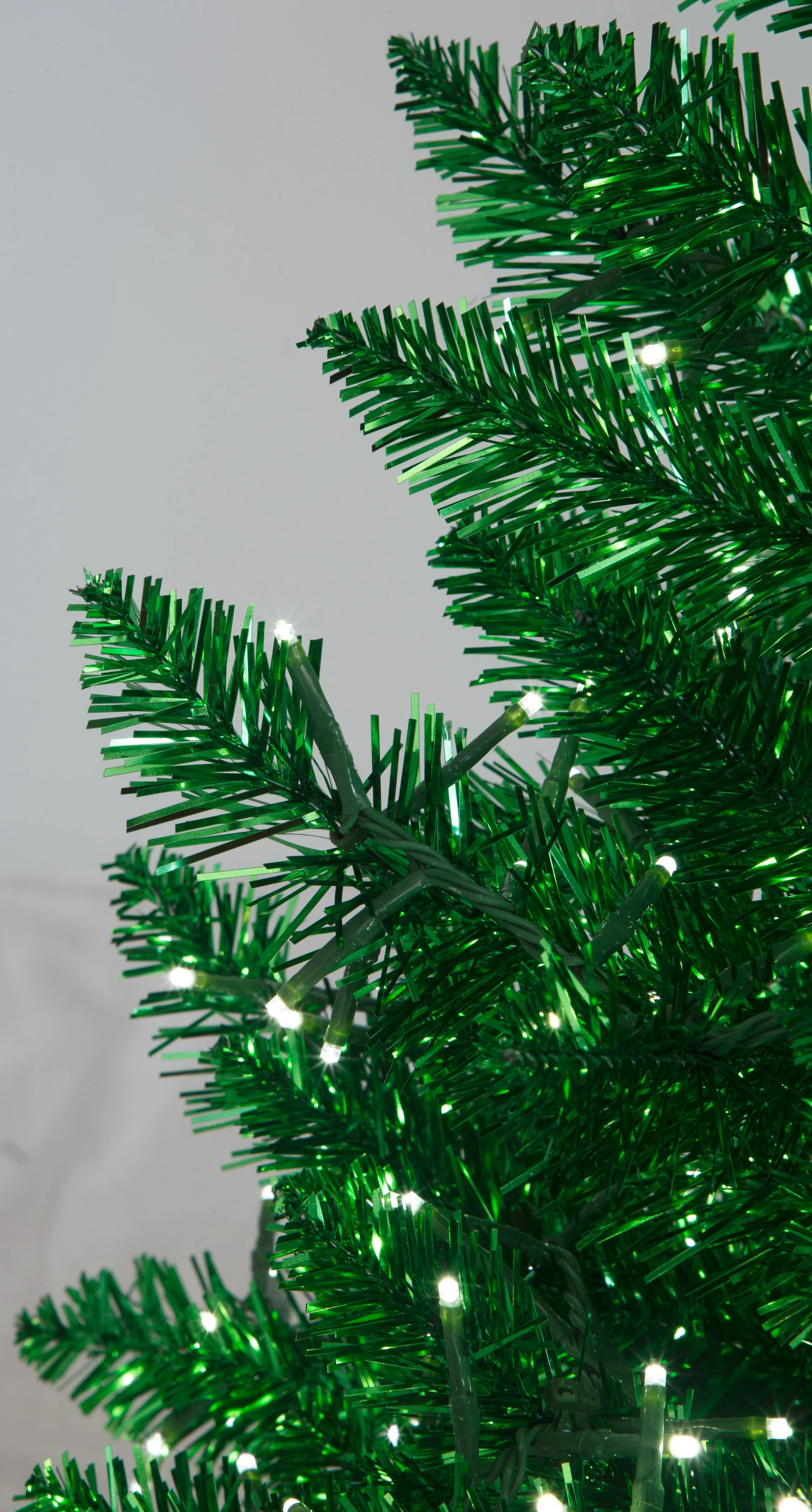9'Hx49"W Tinsel Sparkling Artificial Christmas Tree, Micro LED Pre-Lit (Cool White) -Green - Image 2