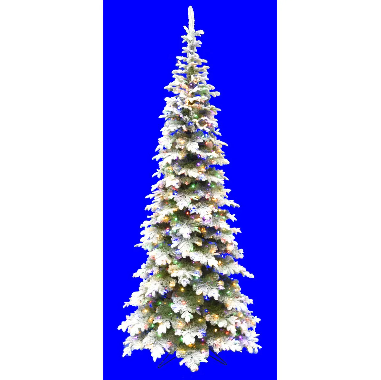 9'Hx50"W PE Flocked Pencil Sitka Spruce Artificial Christmas Tree, LED Pre-Lit (Multicolor) -White/Green
