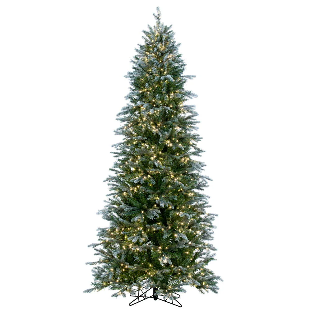 9'Hx50"W PE Frosted Slim Douglas Fir Artificial Christmas Tree, Micro LED Pre-Lit -Green