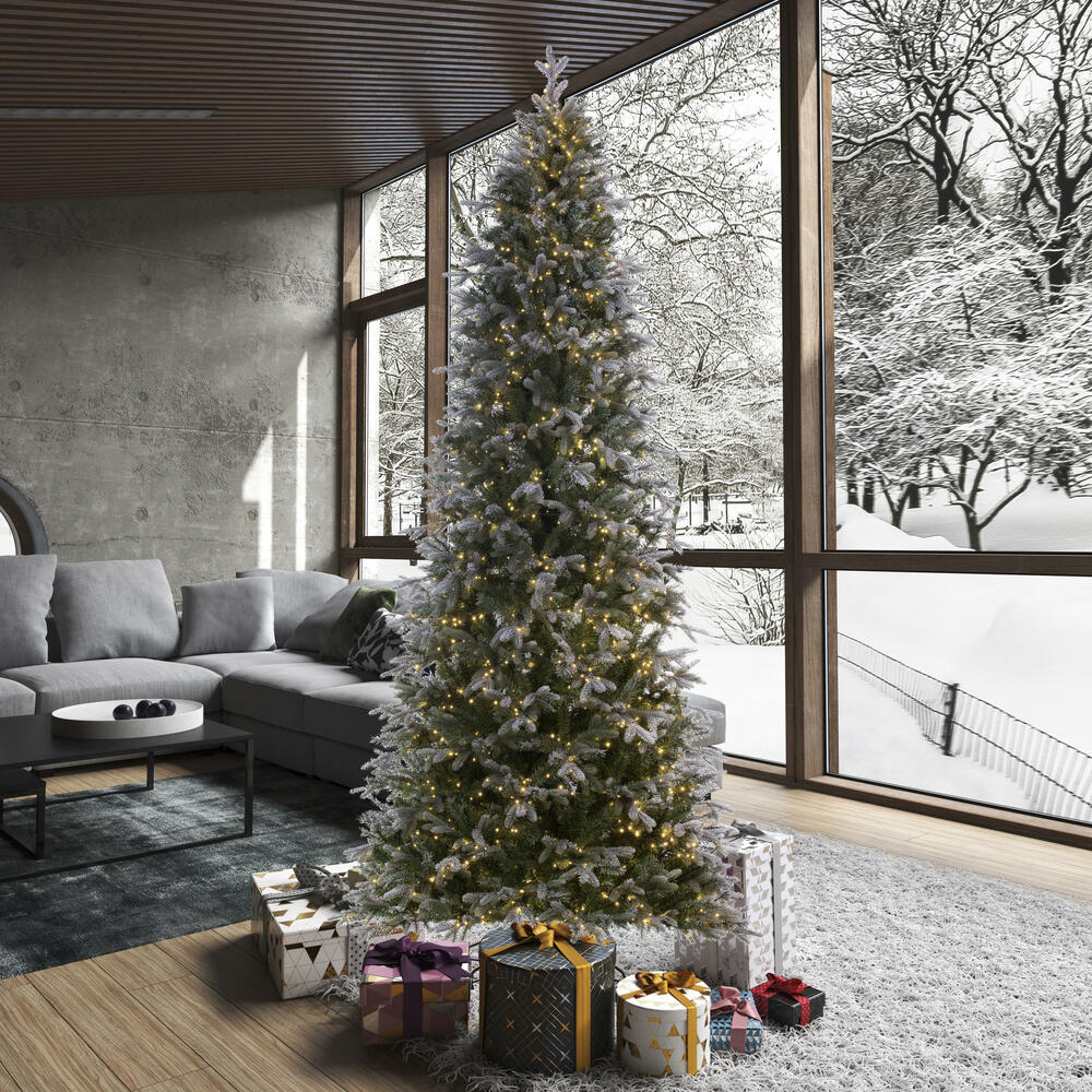 9'Hx50"W PE Frosted Slim Douglas Fir Artificial Christmas Tree, Micro LED Pre-Lit -Green - Image 5