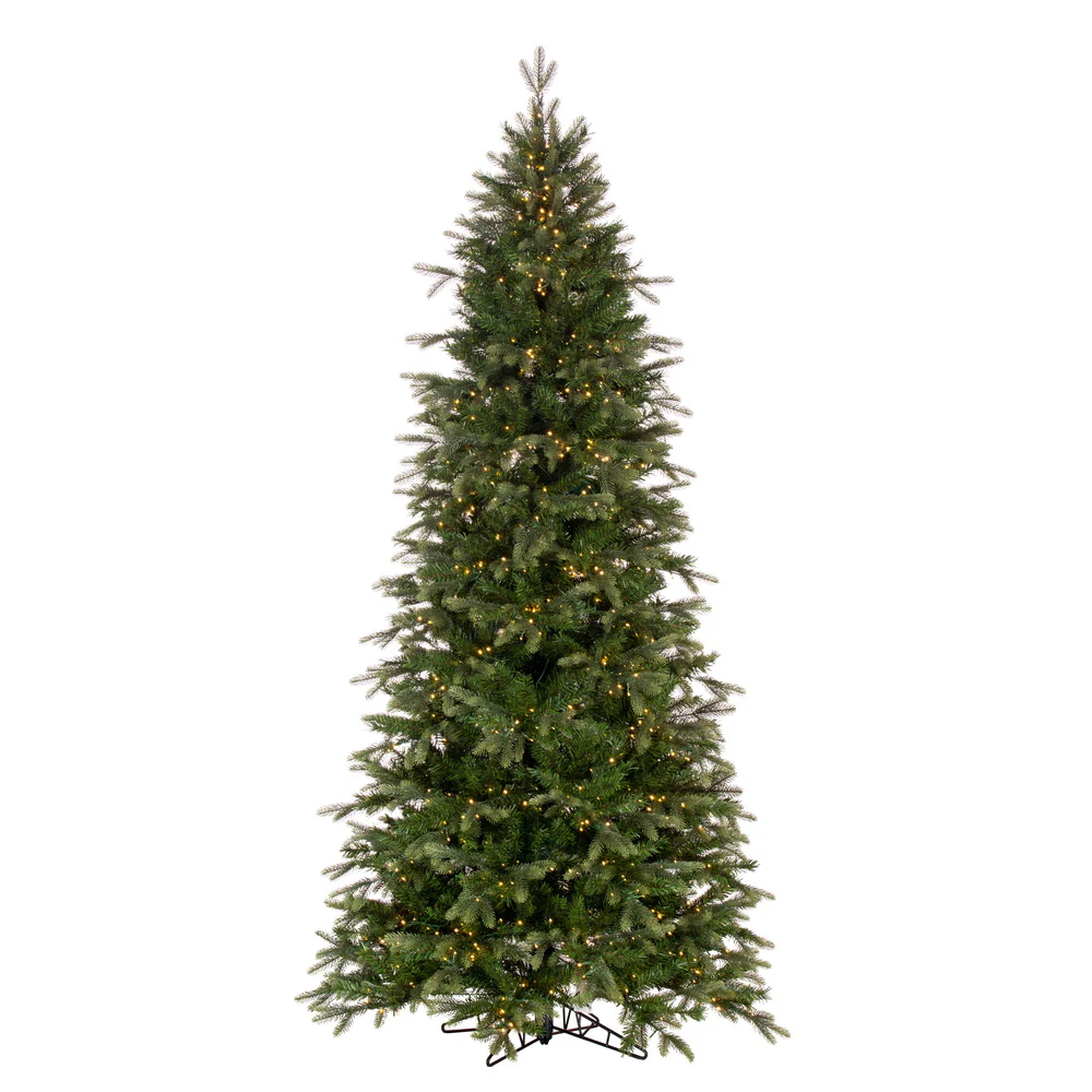 9'Hx50"W PE Slim Douglas Fir Artificial Christmas Tree, Micro LED Pre-Lit -Green