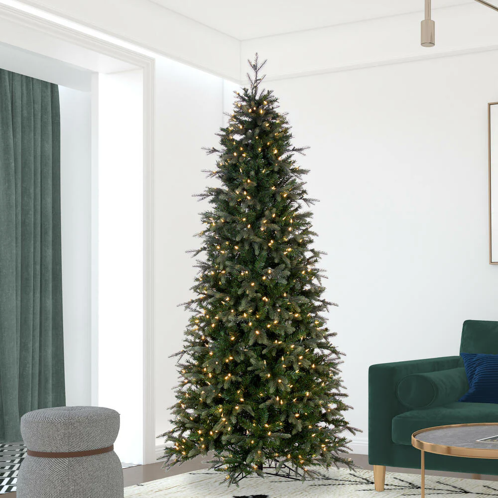 9'Hx50"W PE Slim Douglas Fir Artificial Christmas Tree, Micro LED Pre-Lit -Green - Image 6