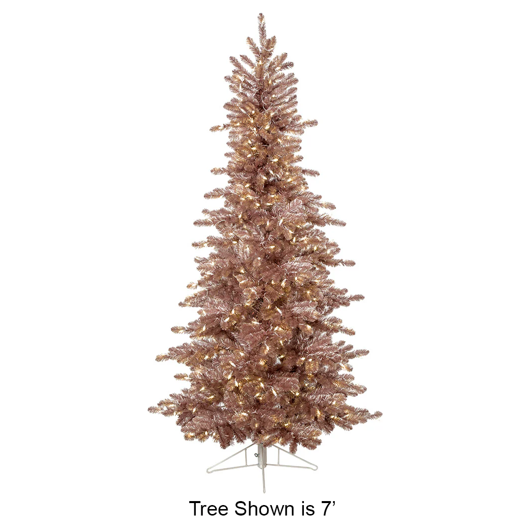 9'Hx50"W Tinsel Matte Blush Artificial Christmas Tree, LED Pre-Lit -Blush