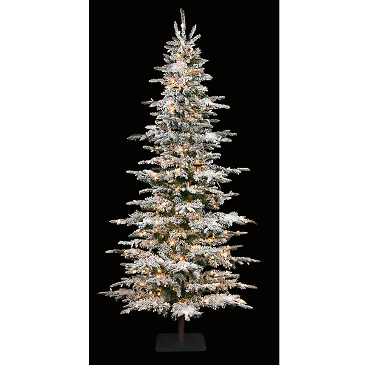 9'Hx52"W Heavy Flocked Glittered Winston Pine Artificial Christmas Tree w/Fake Wood Trunk, LED Pre-Lit -White