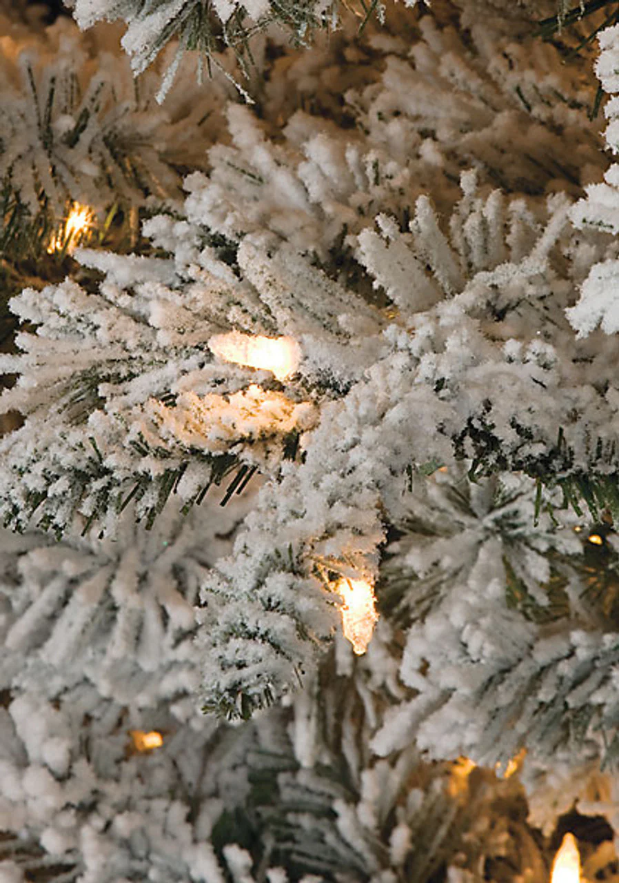 9'Hx52"W Heavy Flocked Glittered Winston Pine Artificial Christmas Tree w/Fake Wood Trunk, LED Pre-Lit -White - Image 2