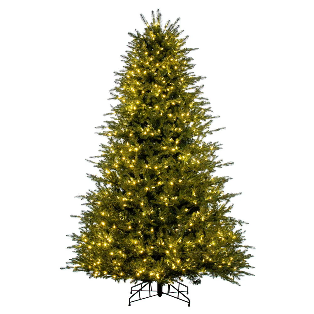 9'Hx53"W PE Georgian Fraser Fir Artificial Christmas Tree, LED Pre-Lit -Green