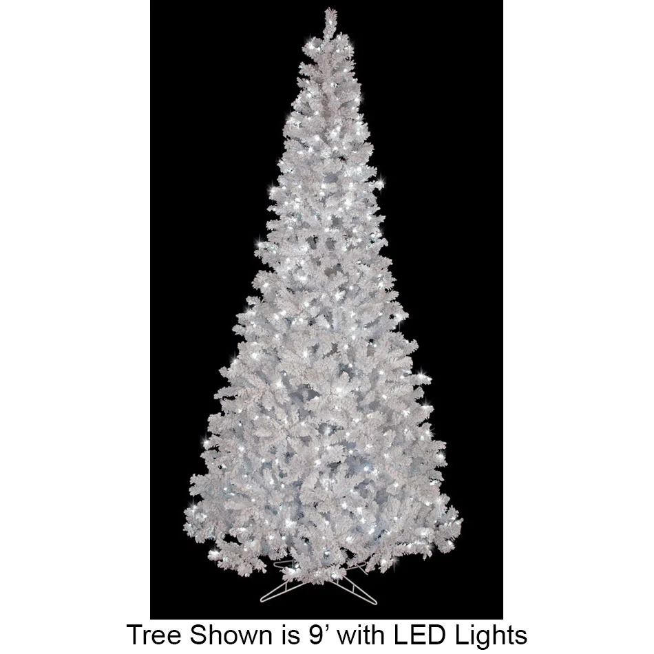 9'Hx54"W Heavy Flocked Arctic Pine Artificial Christmas Tree, LED Pre-Lit (Cool White) -White
