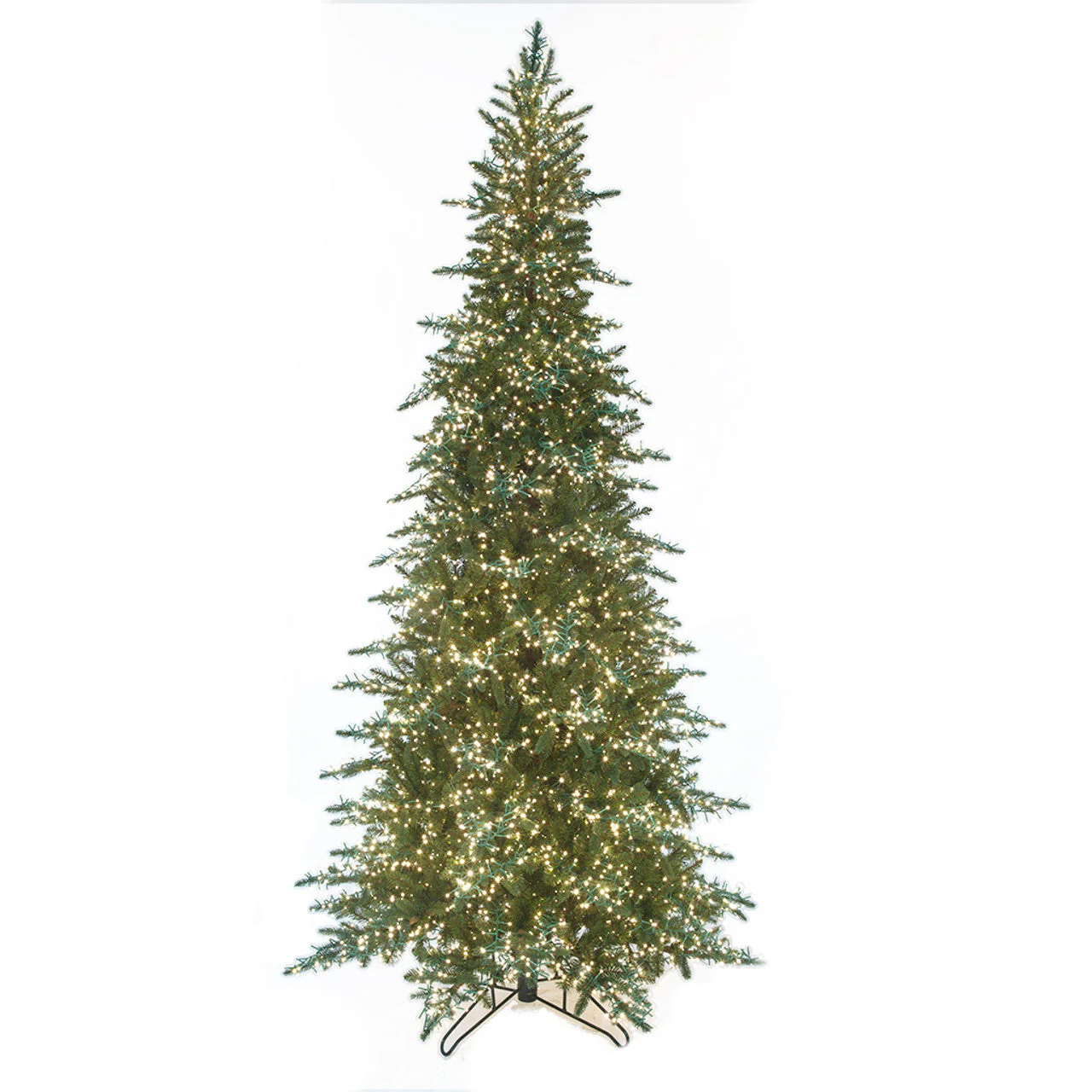 9'Hx54"W PE Slim Russian Fir Artificial Christmas Tree, Micro LED Pre-Lit (Warm White, Multi-Mode) -Green