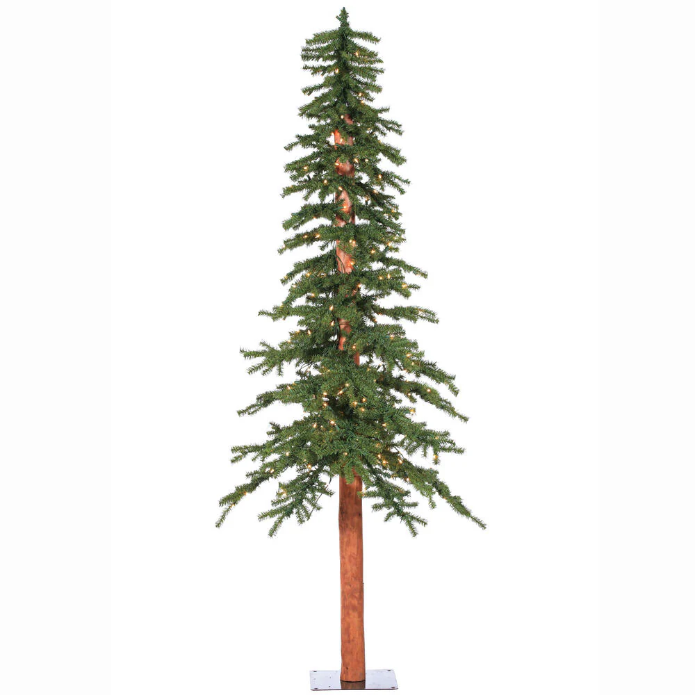 9'Hx56"W Natural Trunk Alpine Artificial Christmas Tree, Micro LED Pre-Lit (Multi-Mode) -Green