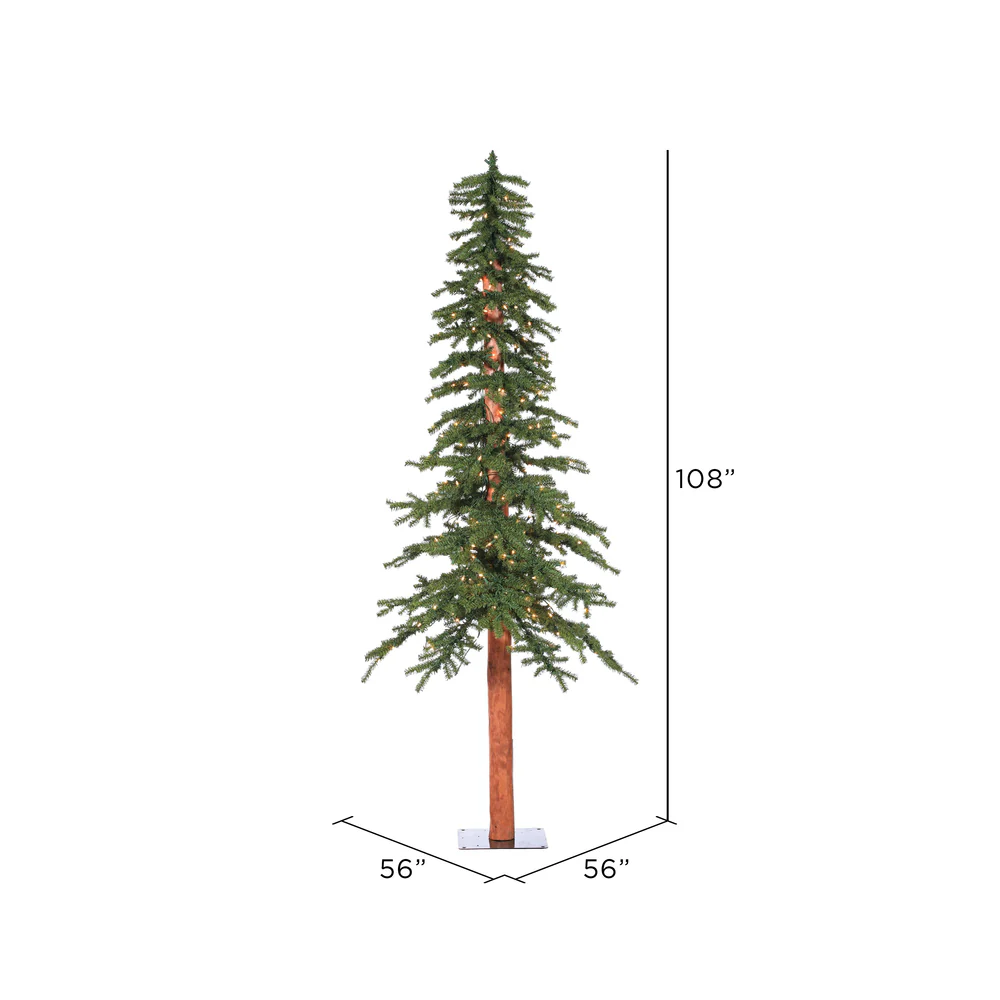 9'Hx56"W Natural Trunk Alpine Artificial Christmas Tree, Micro LED Pre-Lit (Multi-Mode) -Green - Image 3