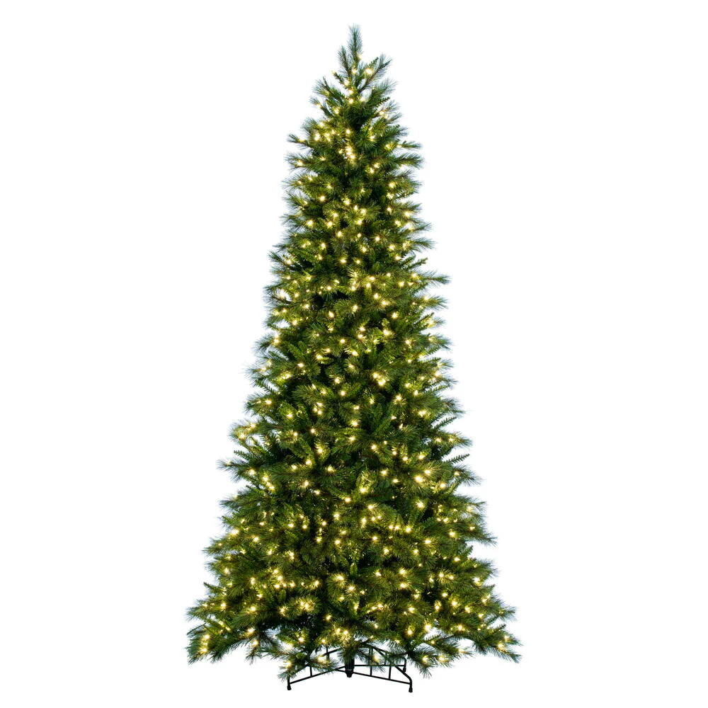 9'Hx57"W PE Brighton Pine Artificial Christmas Tree, LED Pre-Lit -Green