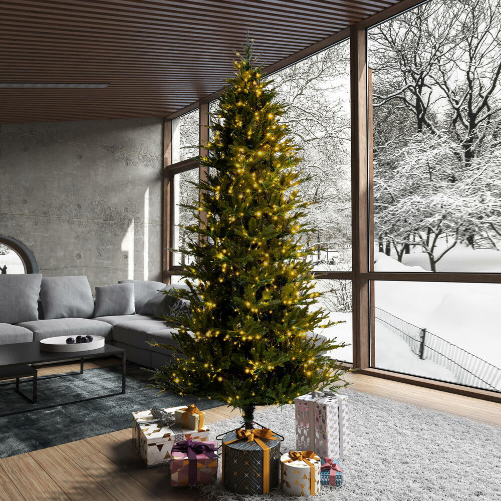 9'Hx57"W PE Slim Kamas Fraser Fir Artificial Christmas Tree, Micro LED Pre-Lit (Multi-Mode) -White/Green - Image 8