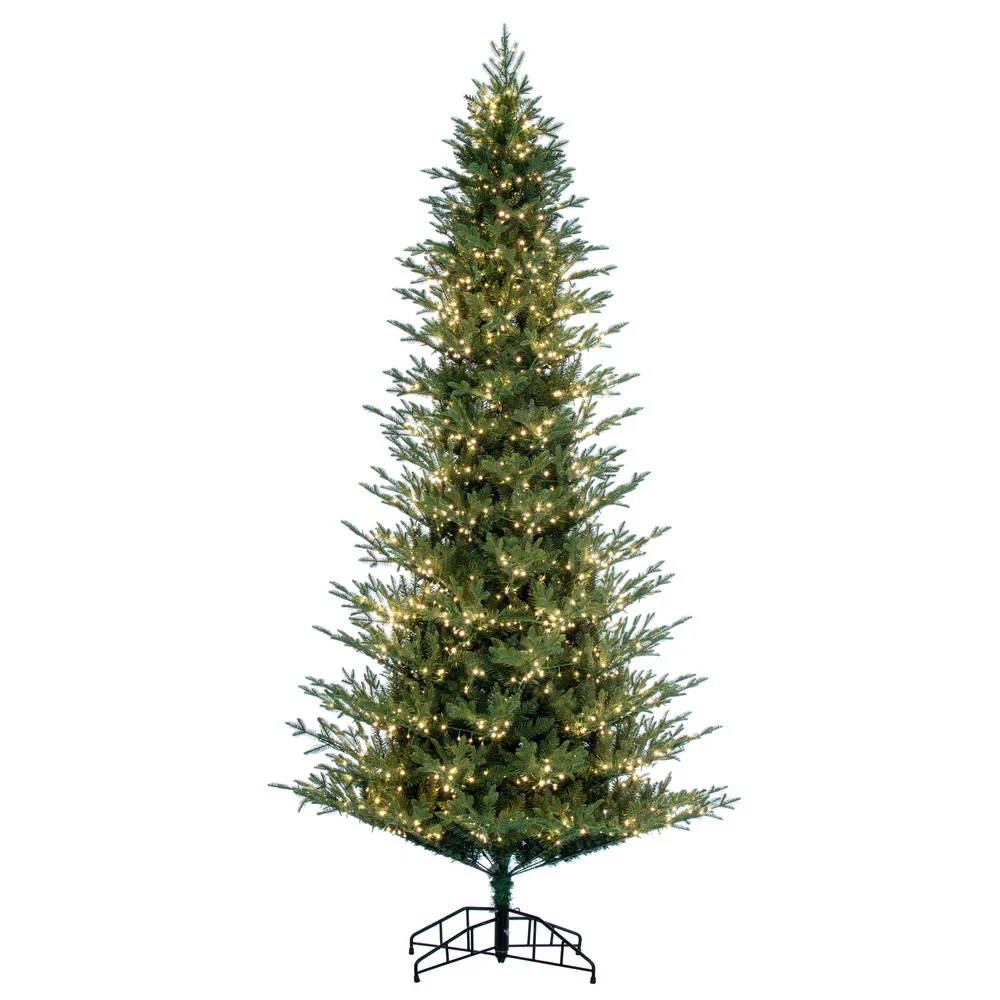 9'Hx57"W PE Slim Kamas Fraser Fir Artificial Christmas Tree, Micro LED Pre-Lit -White/Green