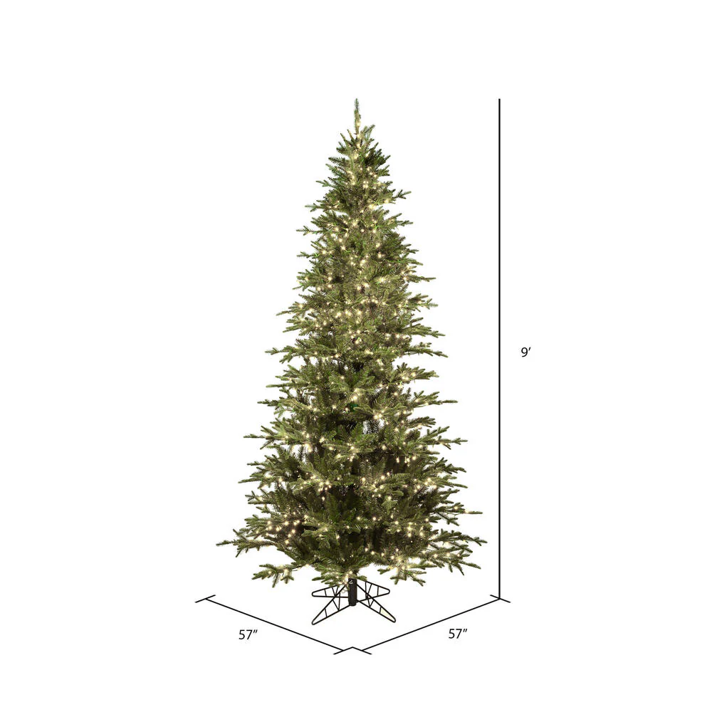 9'Hx57"W PE Slim Kamas Fraser Fir Artificial Christmas Tree, Micro LED Pre-Lit -White/Green - Image 5