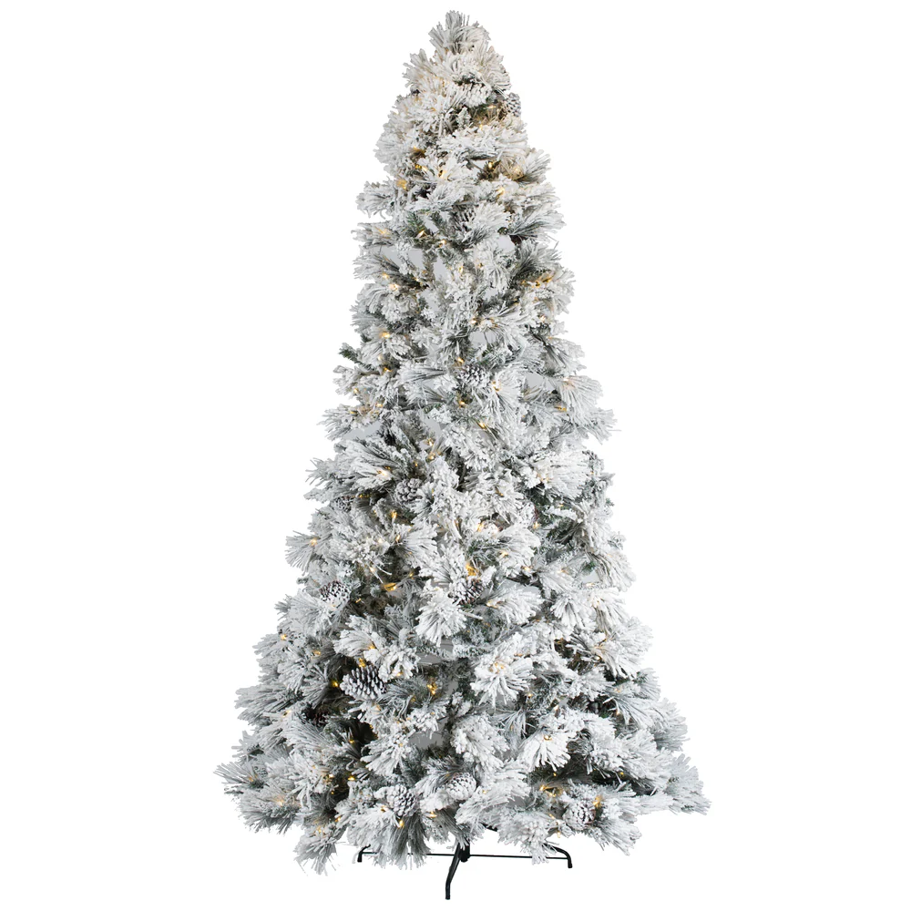 9'Hx59"W Half-Tree/Wall Flocked Slim Atka Pine Artificial Christmas Tree, LED Pre-Lit -White