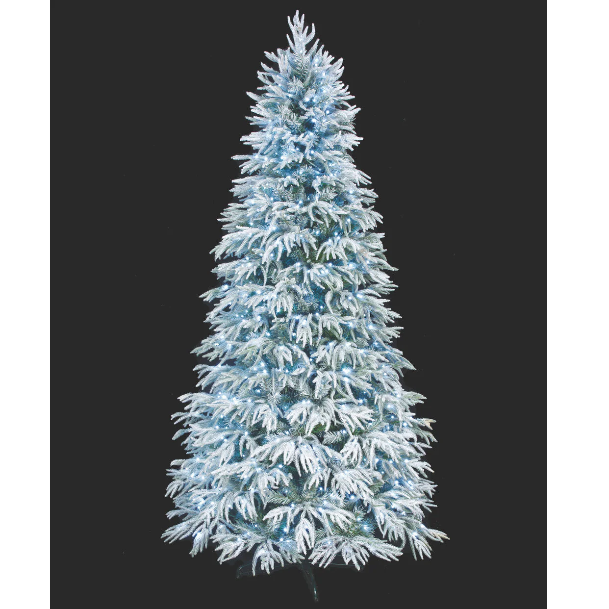 9'Hx59"W PE Flocked Glacier Fir Artificial Christmas Tree, Micro LED Pre-Lit (Cool White, Multi-Mode) -White/Green