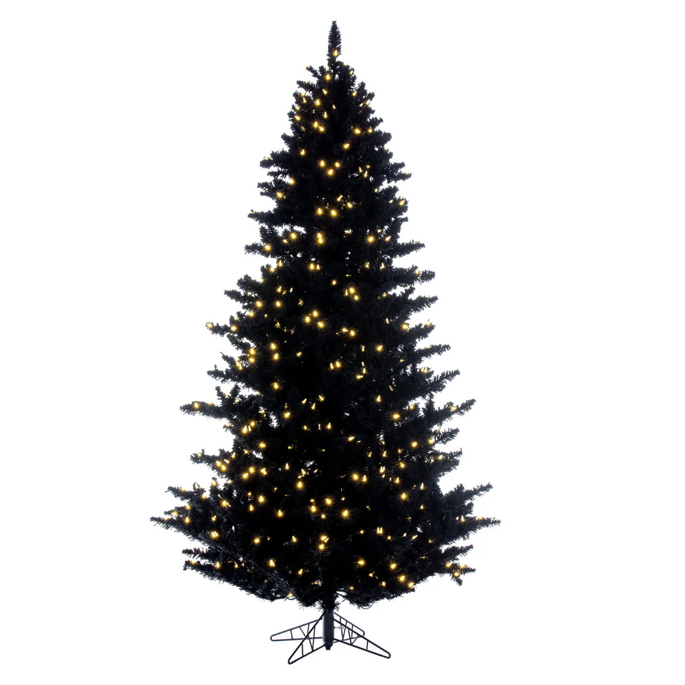 9'Hx62"W Flocked Fir Artificial Christmas Tree, LED Pre-Lit -Black