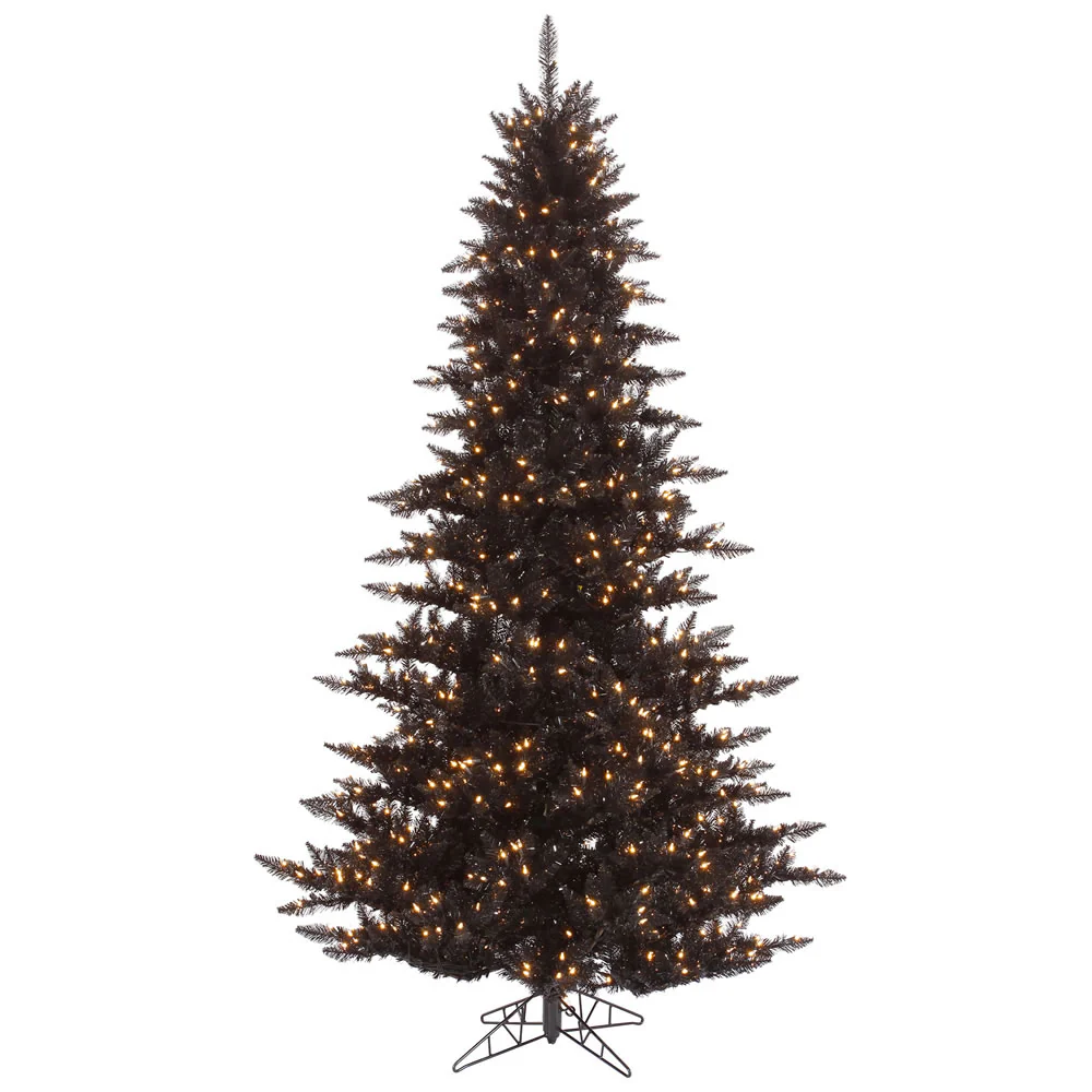 9'Hx64"W Fir Artificial Christmas Tree, LED Pre-Lit -Black