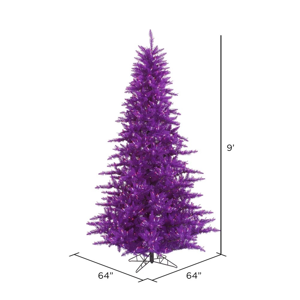 9'Hx64"W Fir Artificial Christmas Tree, LED Pre-Lit (Purple) -Purple - Image 2