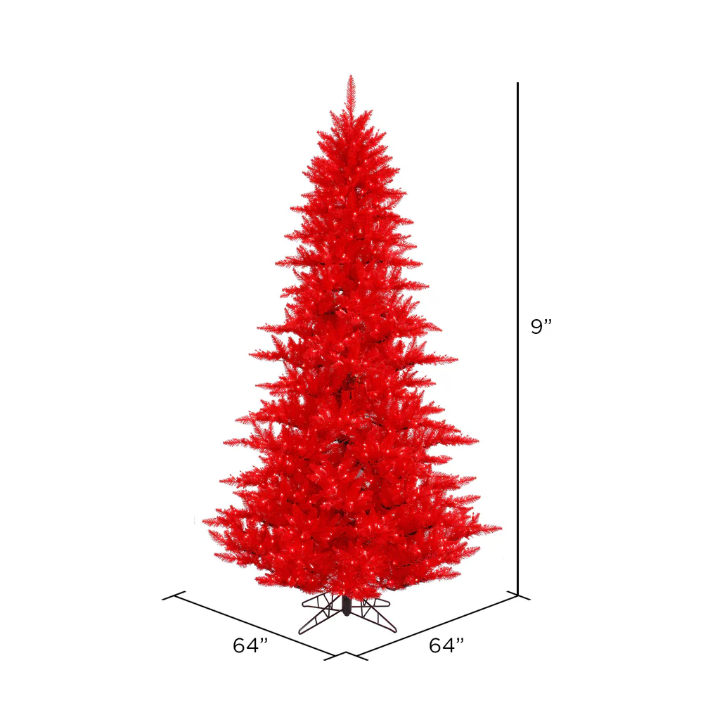 9'Hx64"W Fir Artificial Christmas Tree, LED Pre-Lit (Red) -Red - Image 2