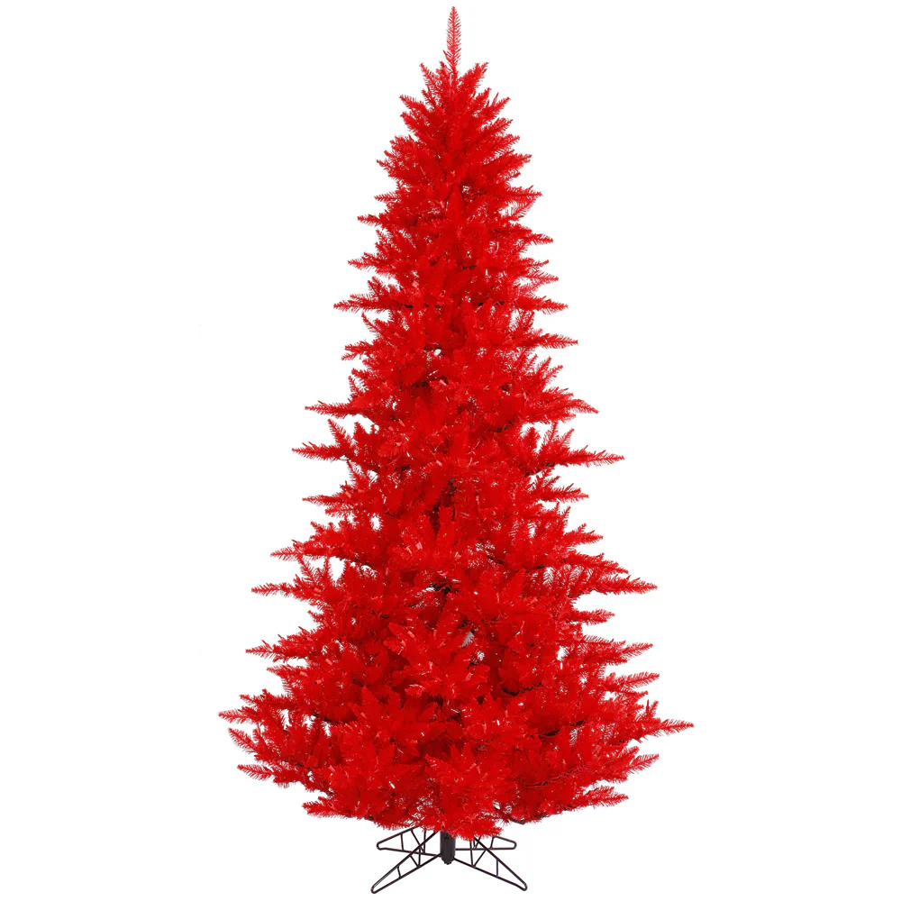 9'Hx64"W Fir Artificial Christmas Tree, Unlit -Red